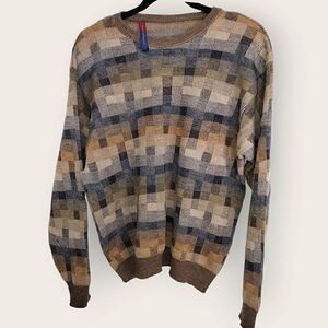 Vtg Jack Leftcourt Mens Sweater Sz XL Pullover Blue Brown Geometrics 80s Preppy‎